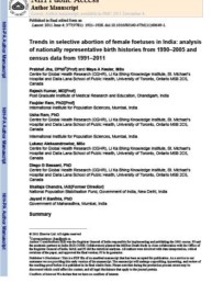 Trends in Selective Abortion of Female Foetuses In India: Analysis of Nationally Representative Birth Histories from 1990–2005 and Census Data from 1991- 2011, National Institute of Health