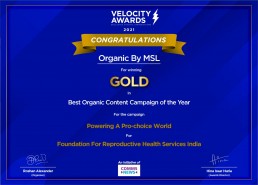 Velocity Awards 2021 | The campaign for 'Powering A Pro-Choice World' with #FindMyMTP won a GOLD in the Best Organic Content Campaign of the Year
